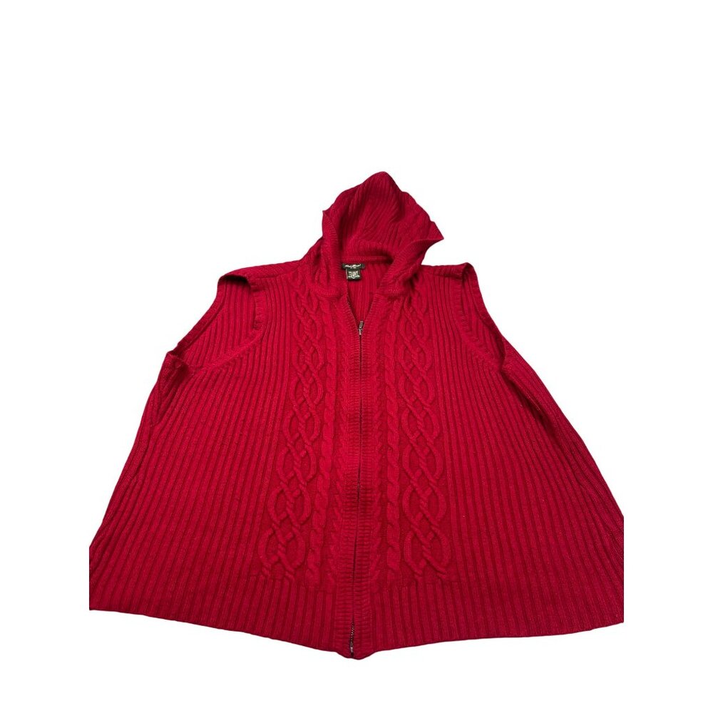 Eddie Bauer Mens XL Red Hooded Cable Knit Sweater Vest Golf Grandpa Zipp up Vest